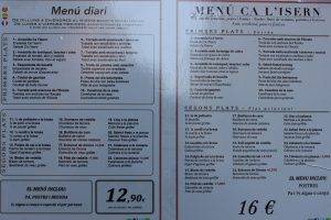 Cal Isern menu in Sant Feliu de Guixols, Costa Brava