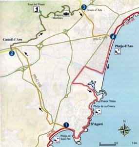 Map showing the Via Verde near Sant Feliu de Guixols, within easy reach of our holiday rentals