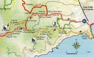 Map showing the Via Verde near Sant Feliu de Guixols, within easy reach of our holiday rentals