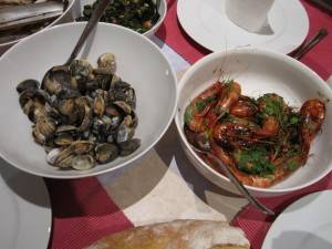Home cooked "taillerinas" ("tayerinas") or baby clams
