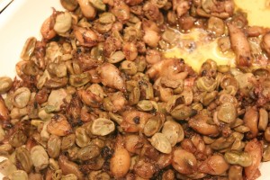 Baby squid or cuttlefish with broad beans or peas is a classic
